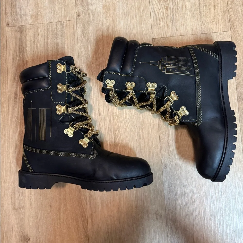 Timberland Planet Brooklyn PRO CUSTOM MADE Black and Plated Gold Chain Boots - Picture 6 of 16